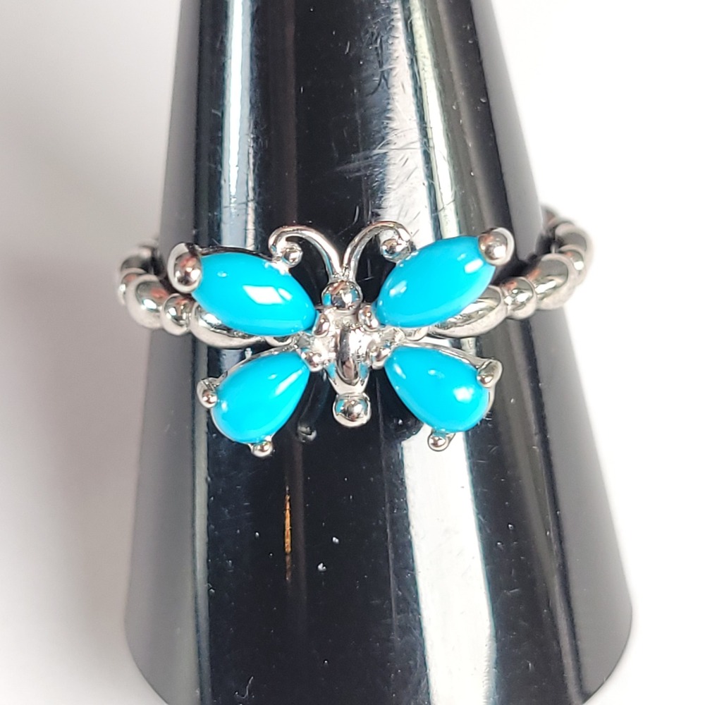 925 Sterling Silver Turquoise Butterfly Ring Size 9.75 Beaded Band Vietnam - Picture 2 of 7